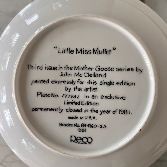 Vintage John McClelland Collector Plate - "Little Miss Muffet" Limited Edition - Picture 4 of 4
